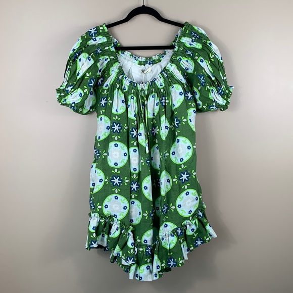 NWT Innika Choo dart off shoulder lime green floral dress - Picture 1 of 11